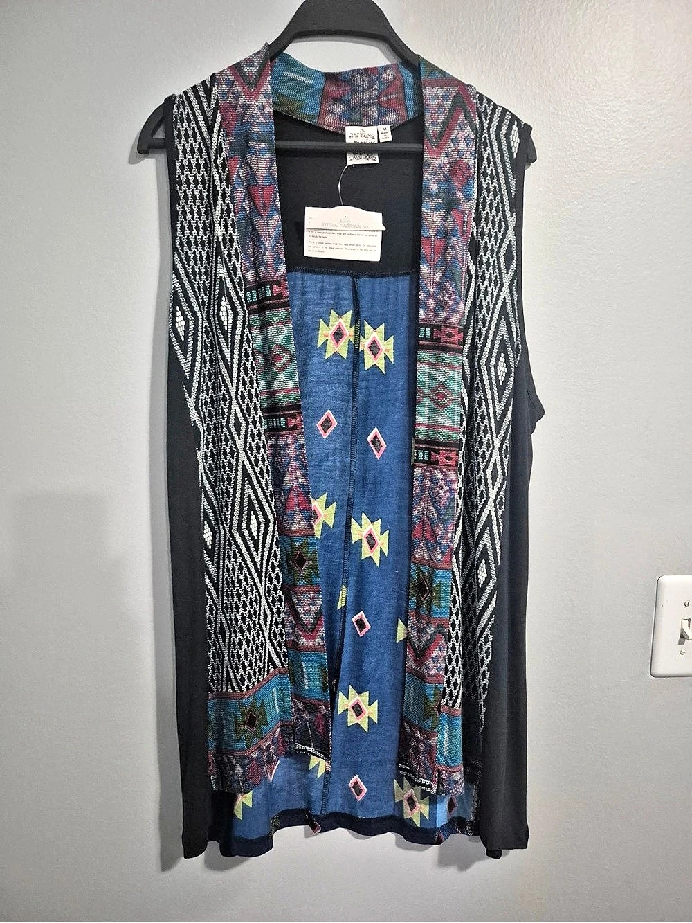 Parsley & Sage Laganlook art to wear Geometric Tunic in Black & Blue Medium NWT